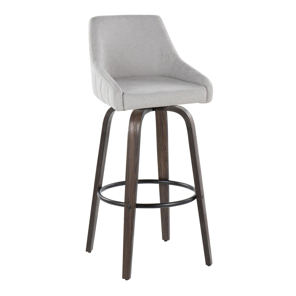 Hannah - 30" Fixed-Height Barstool With Swivel And Round Black Metal Footrest (Set of 2) - Walnut Glazed Wood