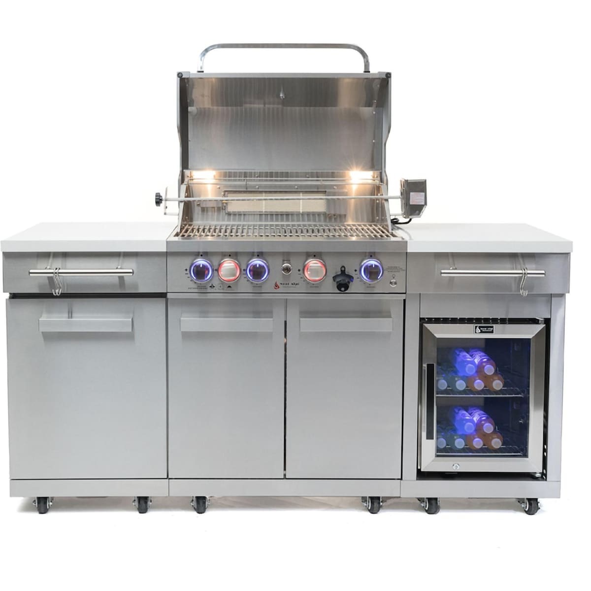 Mont Alpi Compact Series 6 Ft Propane Outdoor Kitchen Island w/ Fridge in Stainless Steel- MA-957FCRS