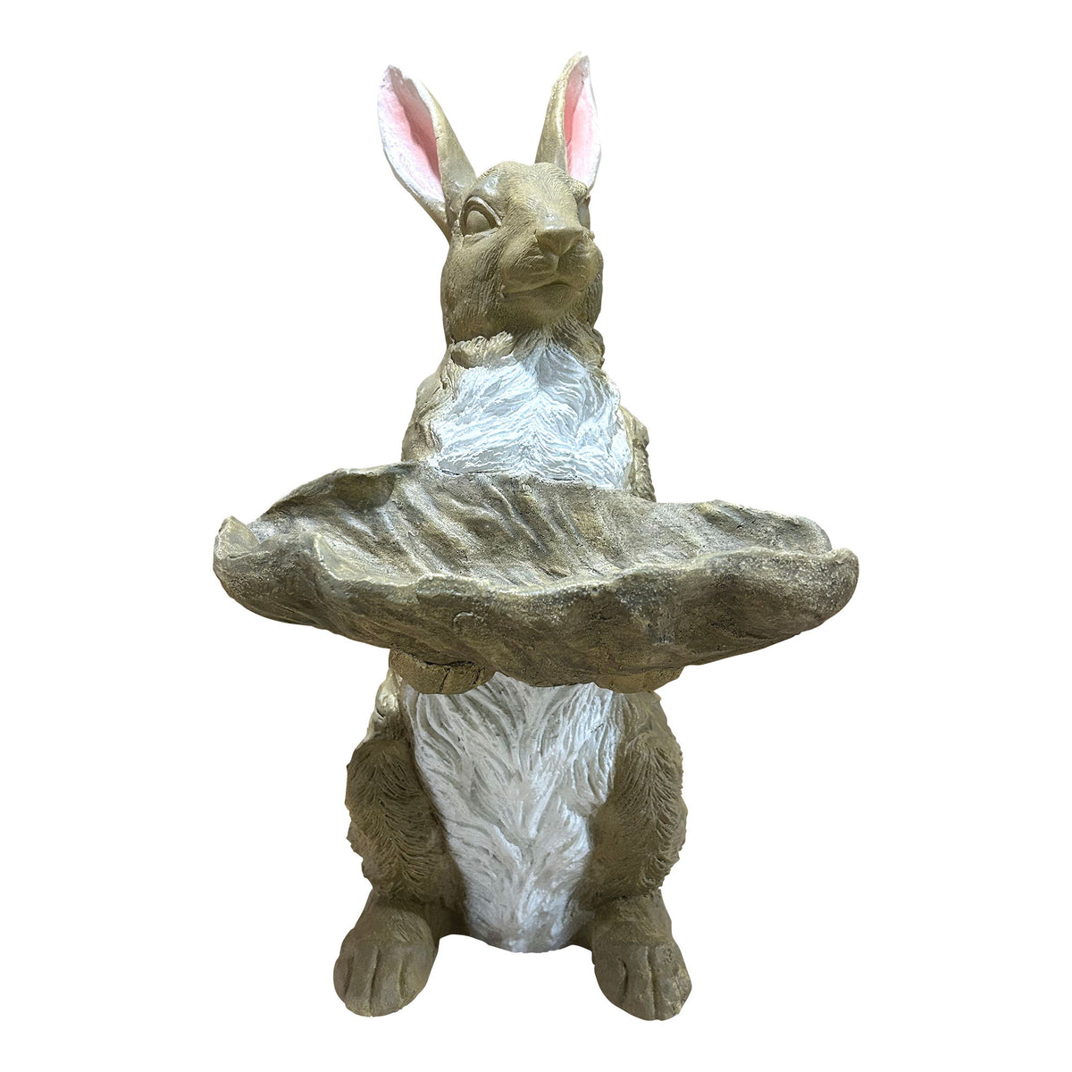 Bunny Statue Garden Ornament - Antique Brown / White