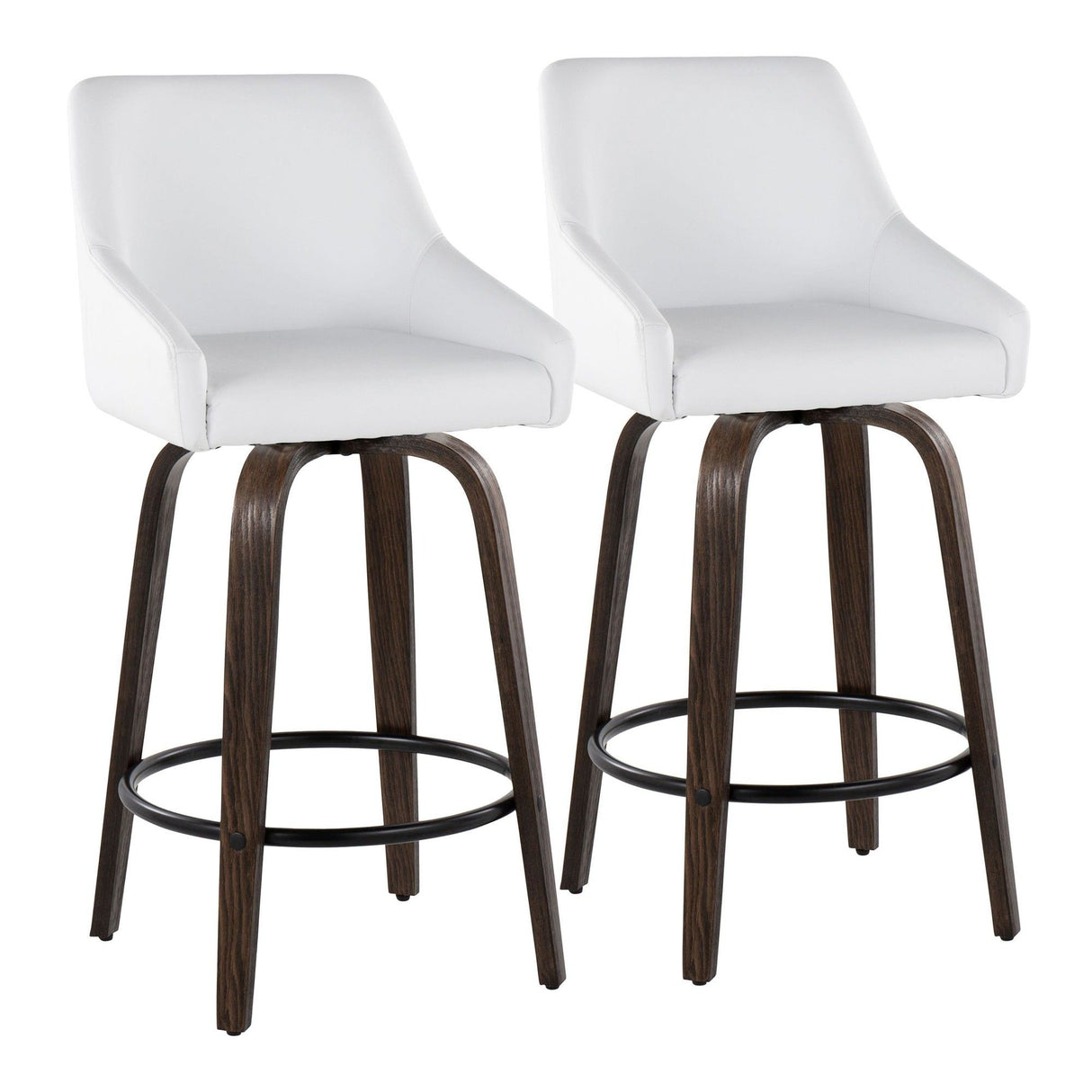 Hannah - 26" Fixed-Height Counter Stool With Swivel And Round Black Metal Footrest (Set of 2) - Walnut Glazed Wood