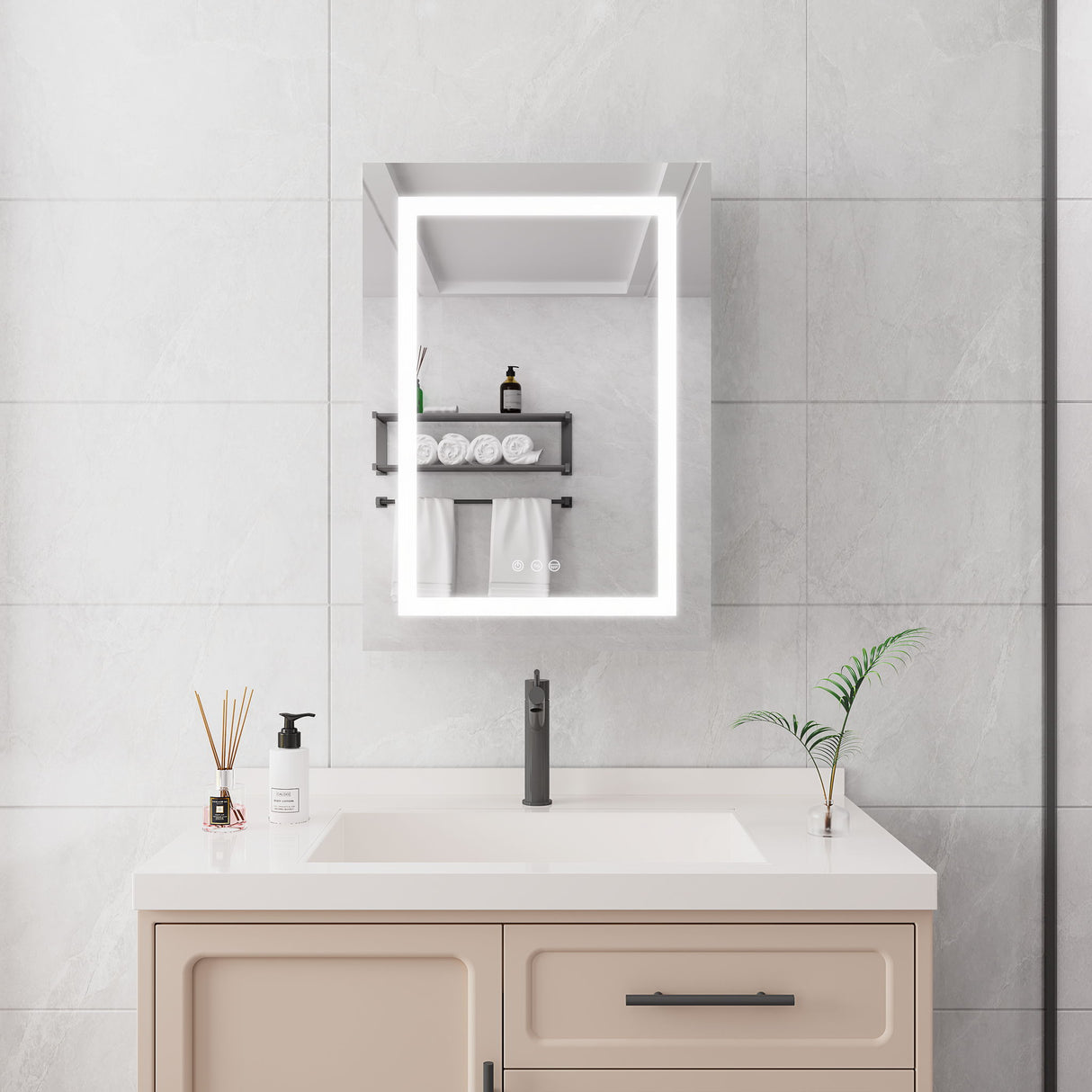 20 X 28" Bathroom Medicine Cabinet With Mirror Wall Mounted LED Bathroom Mirror Cabinet With Lights, Anti-Fog, Waterproof, Dimmable, 3000K~6000K, Single Door, Touch Swich, Storage Shelves - Silver