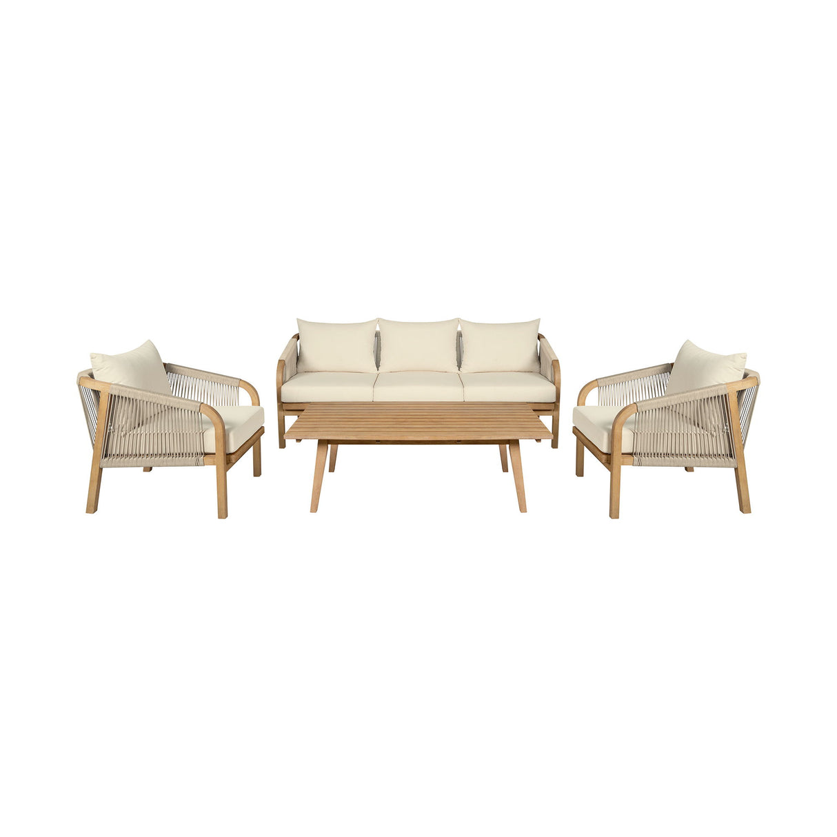 Cypress - 4 Piece Outdoor Patio Conversation Set - Blonde Eucalyptus / Ivory