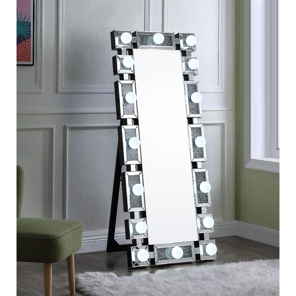 Noralie - Floor Mirror With Faux Diamonds - Mirrored