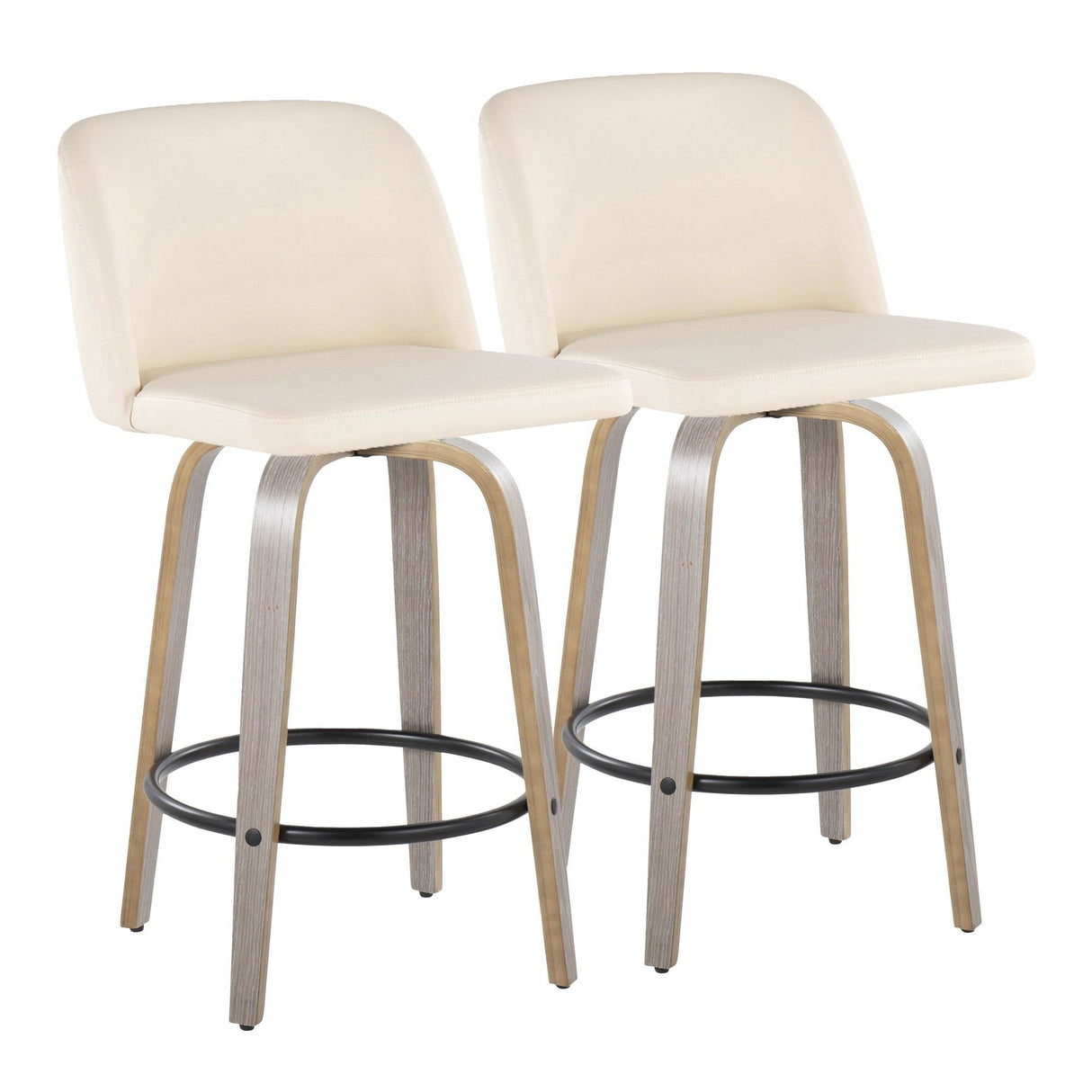 Toriano - 26" Fixed-Height Counter Stool (Set of 2) - Light Gray, Cream And Black