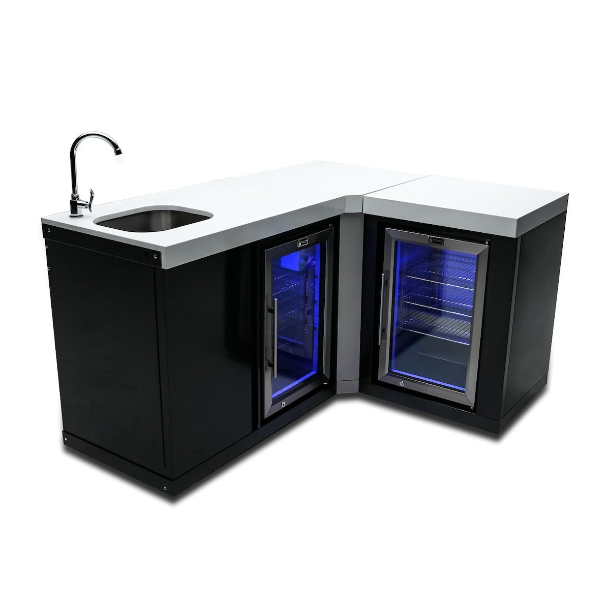 Mont Alpi Beverage Center W/ 90 Degree Corner & Fridge Cabinet - Black Stainless Steel - MA-BEVBSS90FC