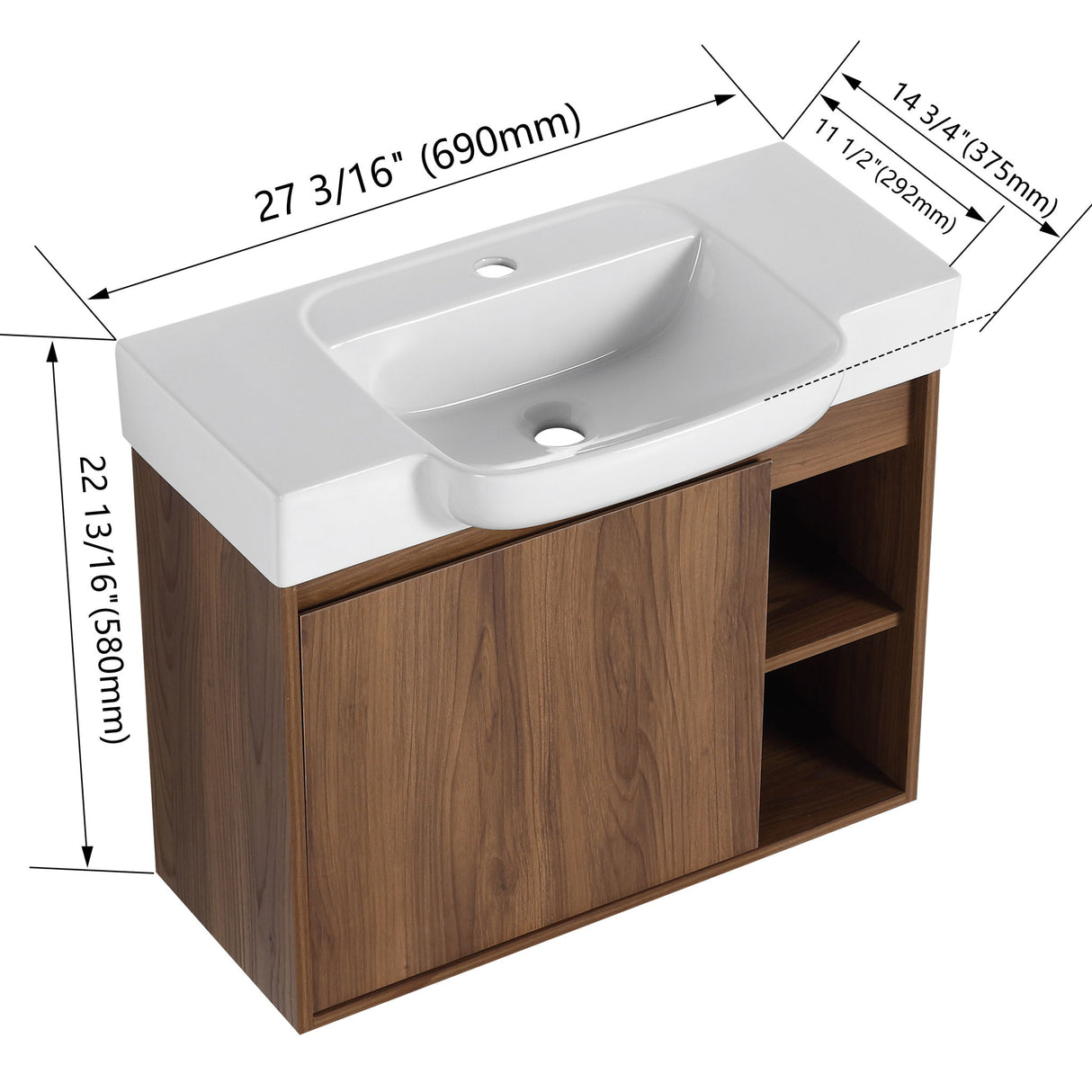 Wall Mounted Bathroom Vanity With Sink & Soft Close Door