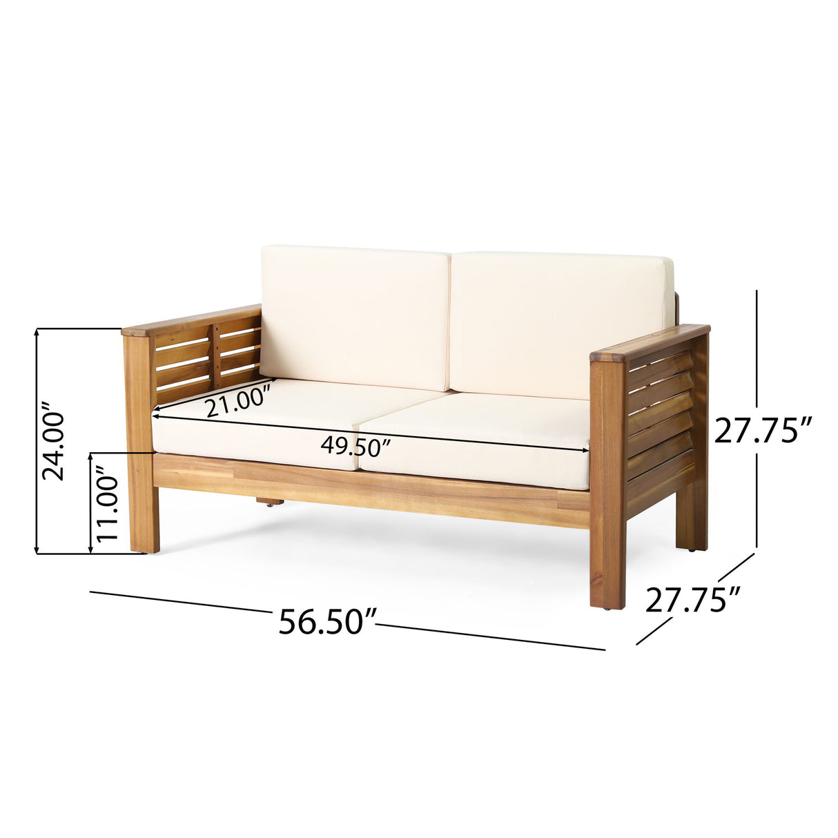 Acacia Wood Loveseat And Coffee Table Set With Cushions