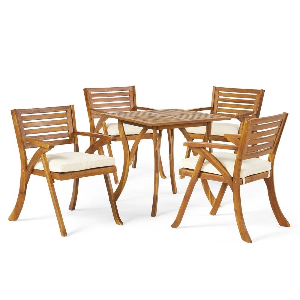 Outdoor Hermosa 5 Piece Wood Dining Set With Cushions - Teak / Beige