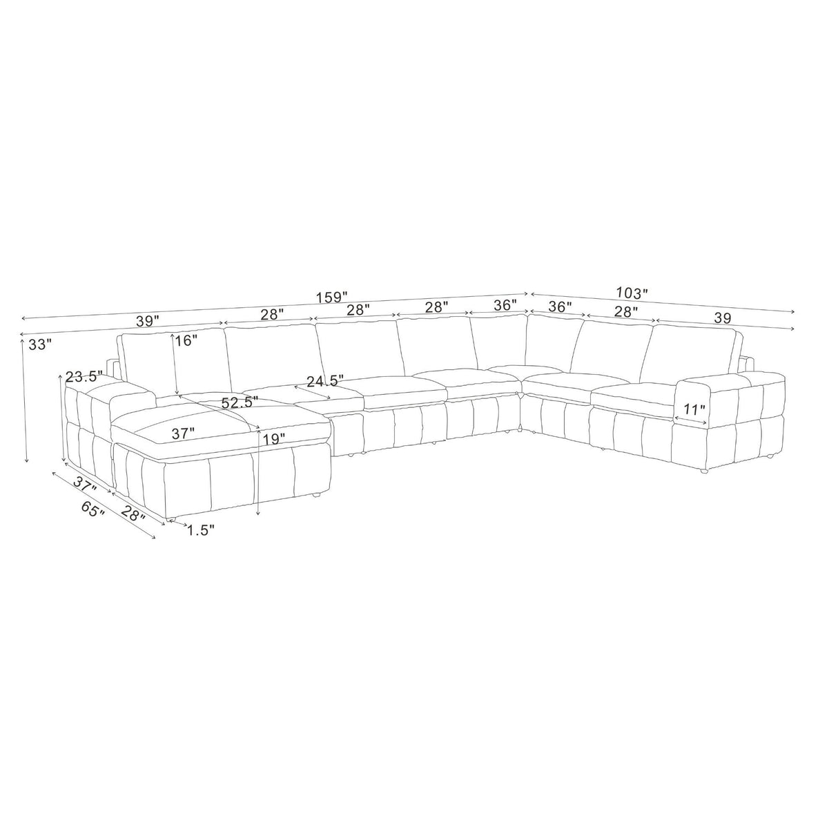 Large Square Arms Modular Sectional