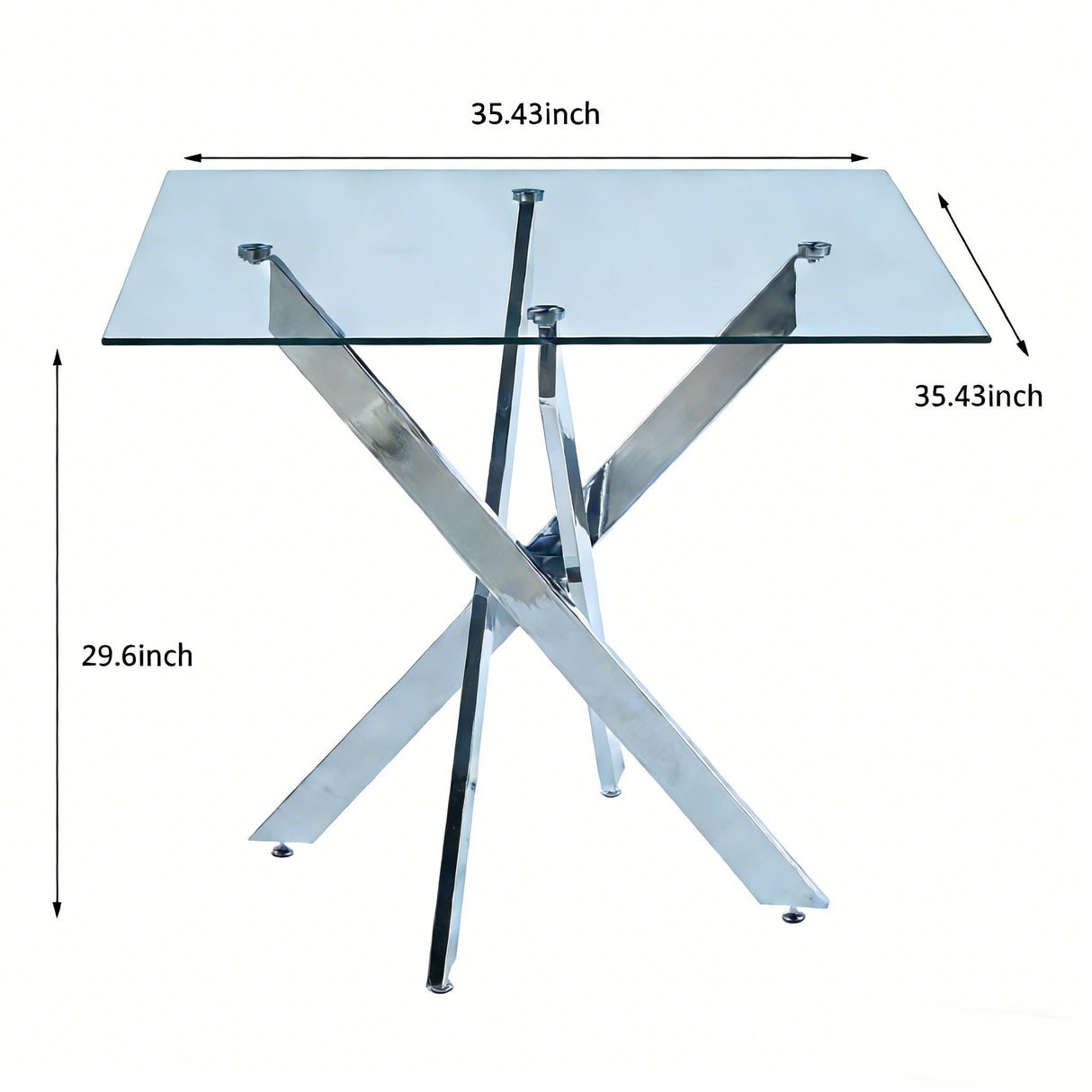 Dining Table With Cross Metal Leg And Tempered Glass, Modern Space Saving Kitchen Table For Living Room Legs, Square Table
