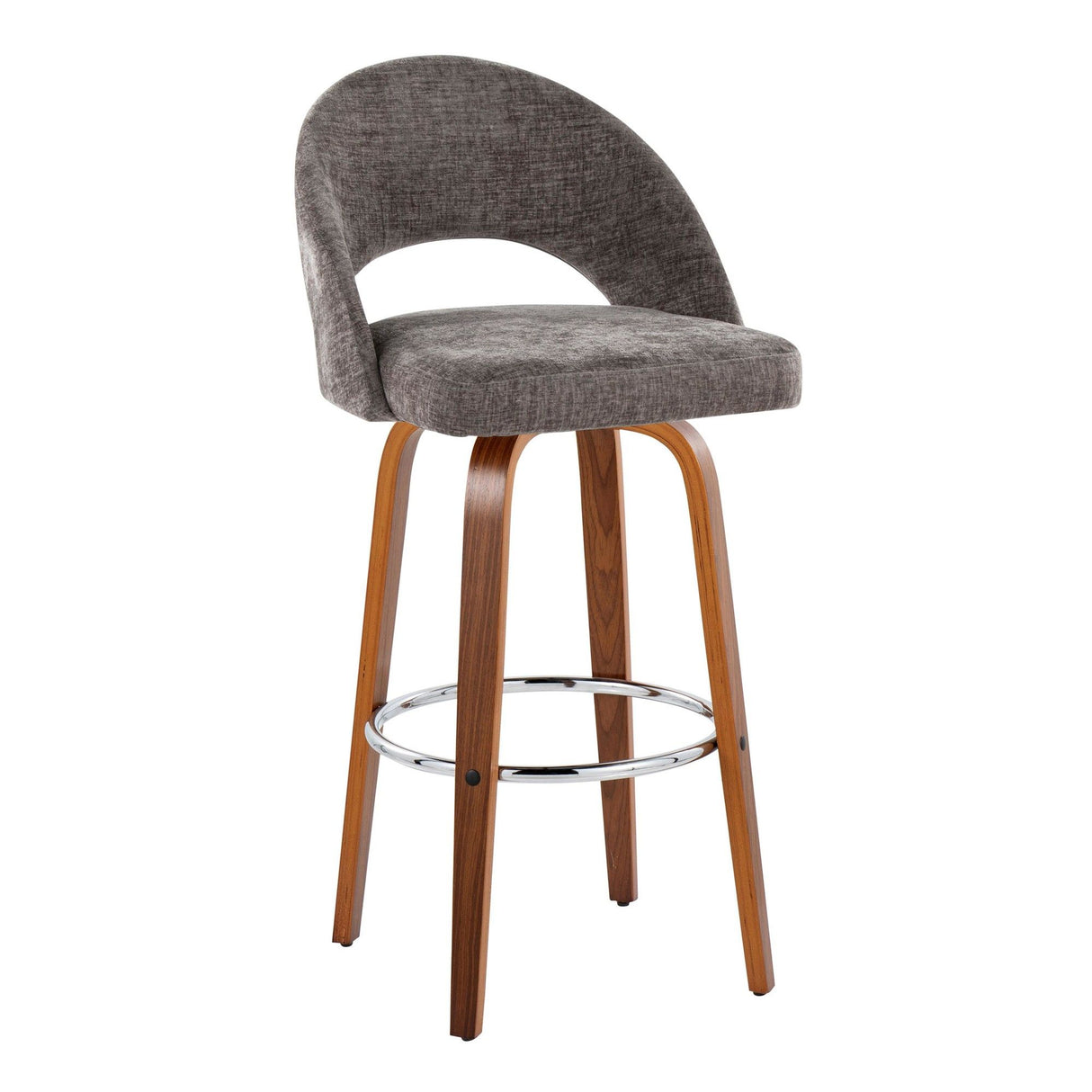 Renee - Upholstered Fixed-Height Barstool (Set of 2) - Walnut Wood, Chrome Metal