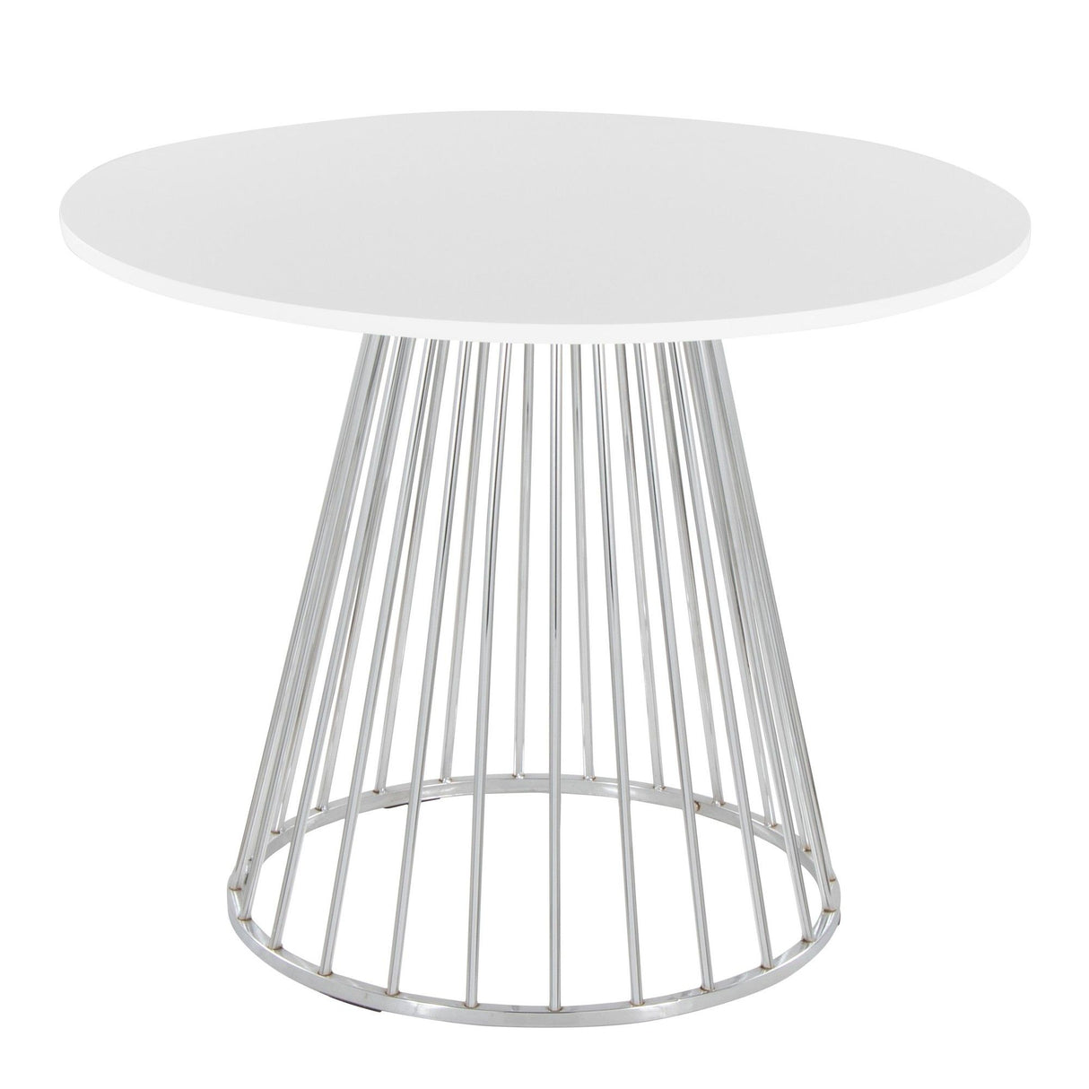 Canary-Andrew - 5 Piece Dining Room Set - Silver Metal, White MDF, Chrome Metal, Gray Faux Leather