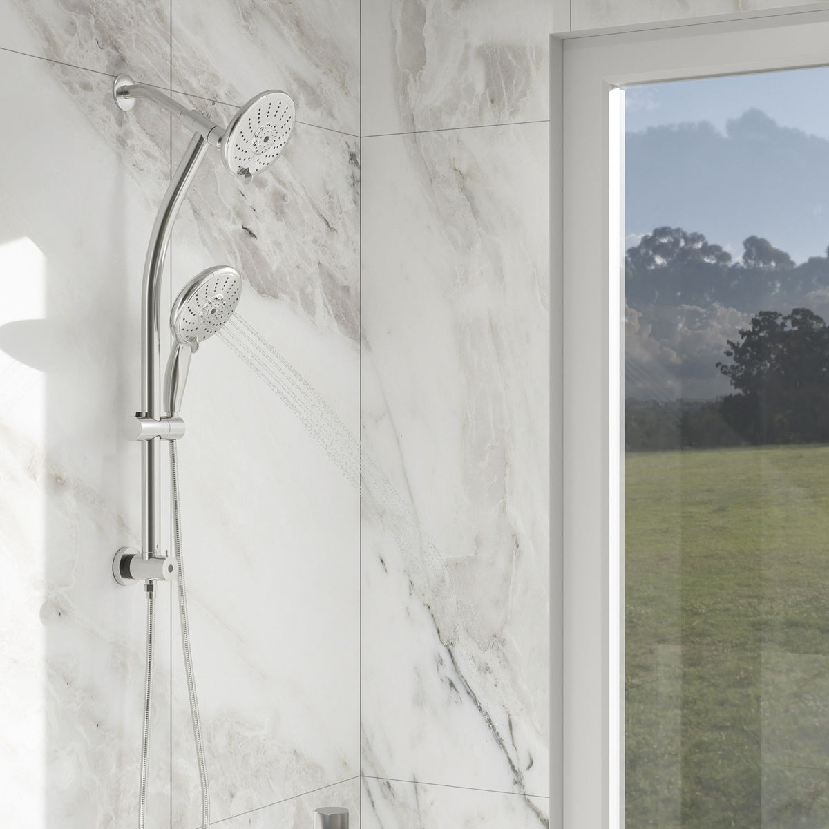 5" Multi Function Dual Shower Head With Adjustable Slide Bar - Chrome
