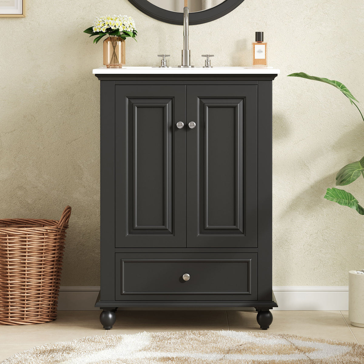 Bathroom Vanity With Sink, Soft Close Doors, Drawer With Dividers, Rectangular Storage Cabinet - Black