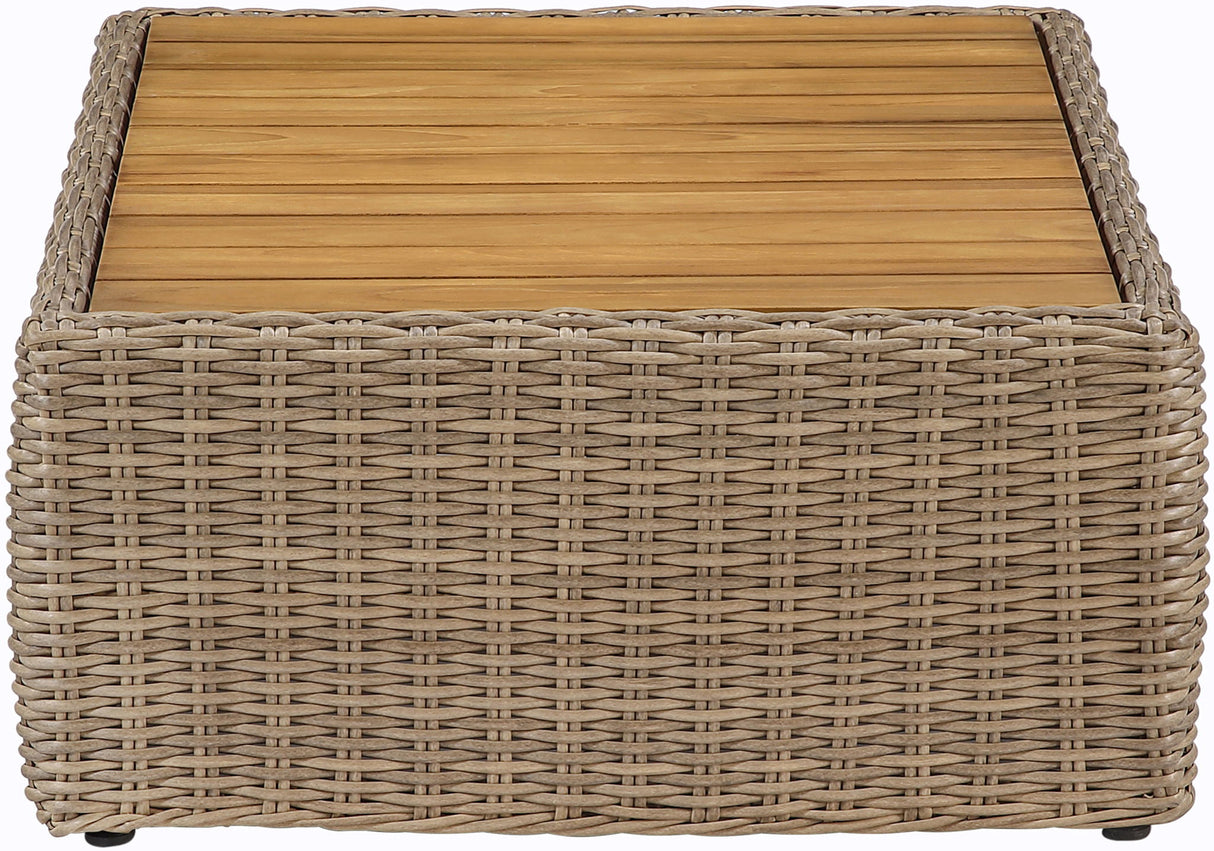 Seacrest - Teak Wood And Wicker Outdoor Patio Coffee Table