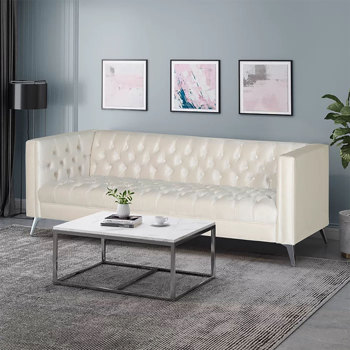 Contemporary 3 Seater Sofa With Button Tufting