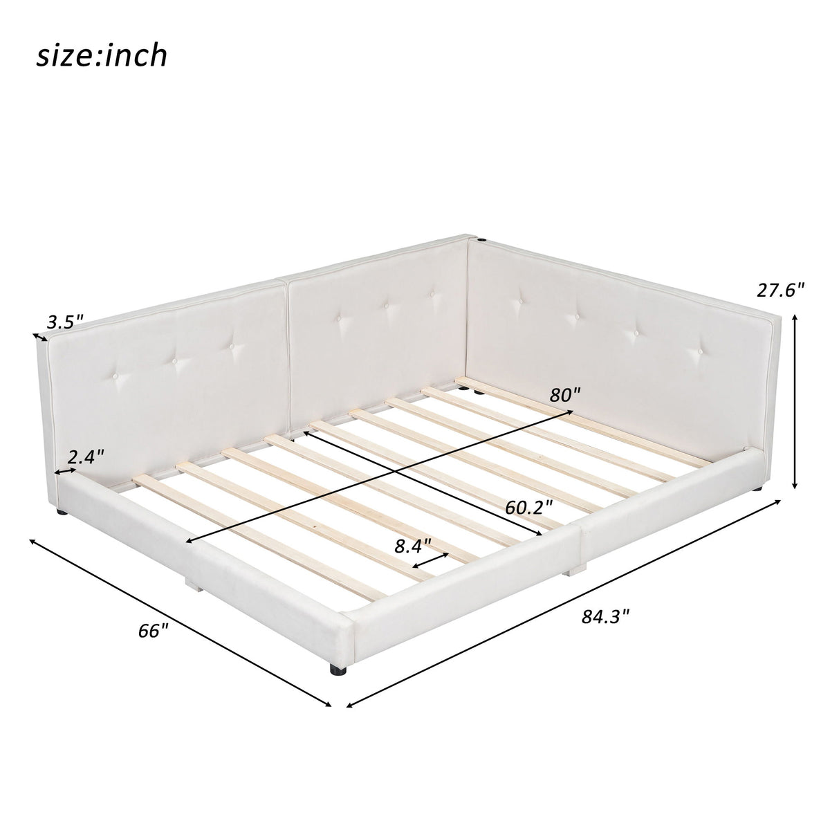 Modern Upholstered Platform Bed With USB Ports And LED Belt
