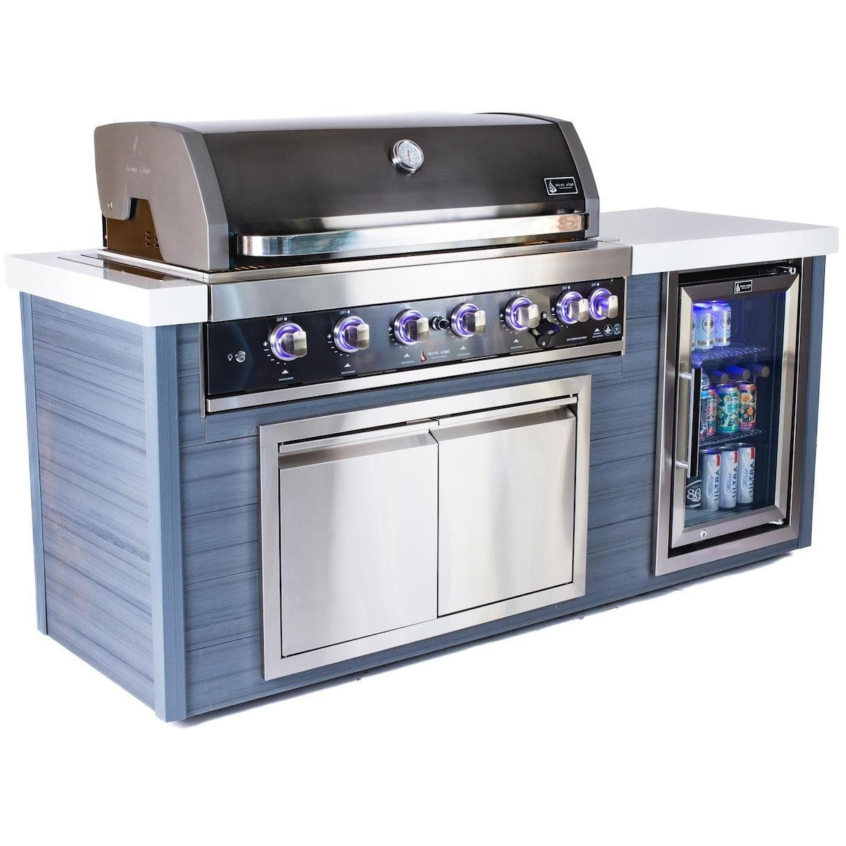 Mont Alpi Artwood Series 6.5 Ft Natural Gas Outdoor Kitchen Island w/ 6-Burner Grill - MA805-AWBSS