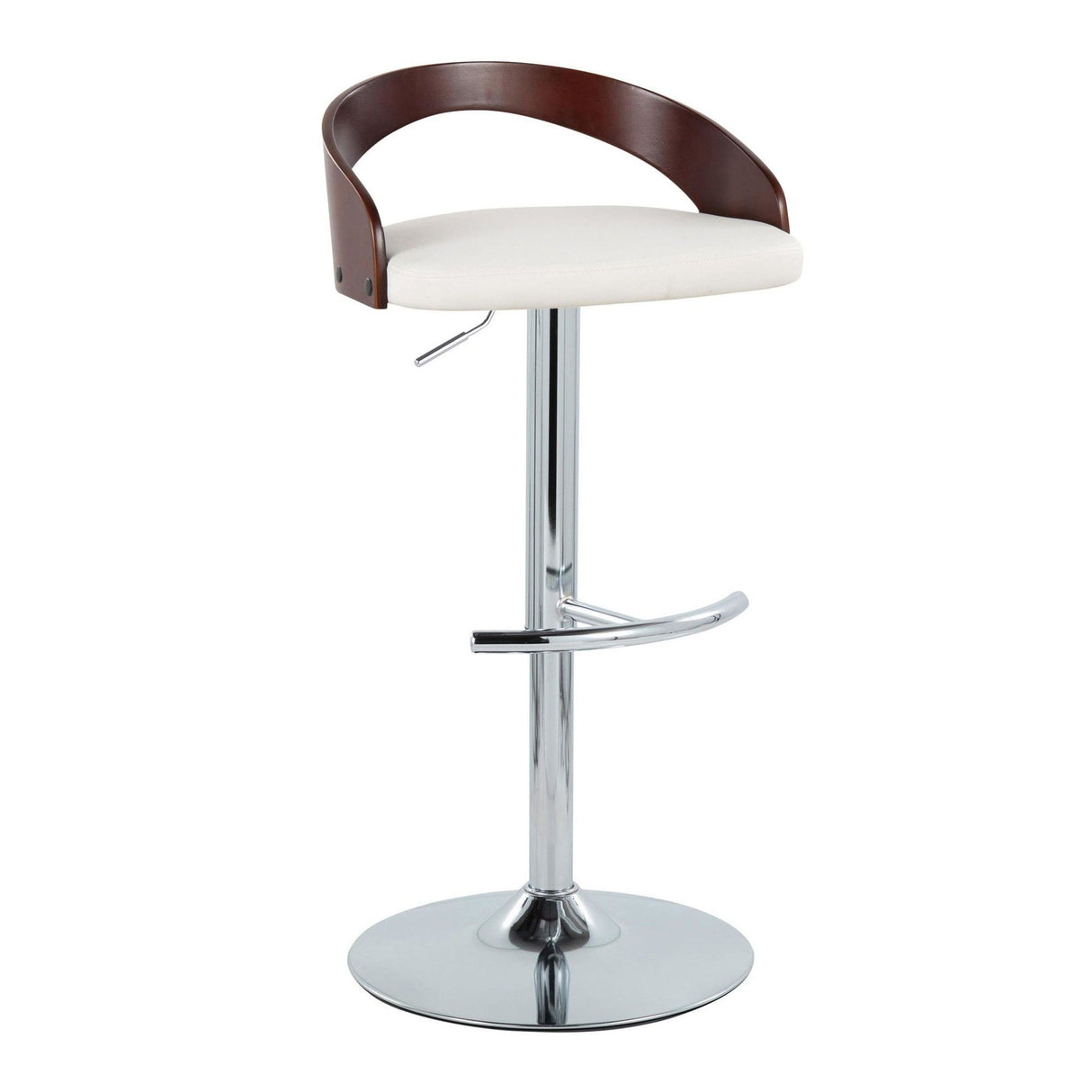 Grotto - Adjustable Barstool - Chrome Metal, Mahogany Wood