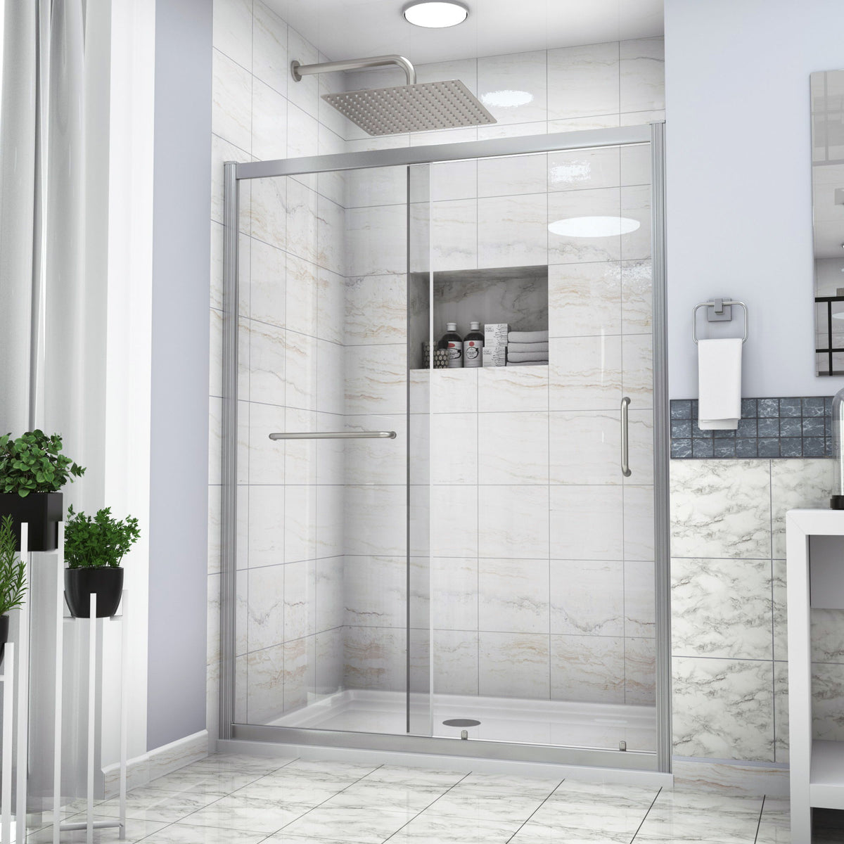 Single Sliding Bypass Shower Enclosure, Tempered Glass - Chrome