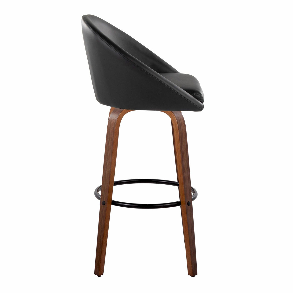 Matisse - 30" Highback Fixed-Height Barstool With Round Black Metal Footrest (Set of 2) - Walnut Wood