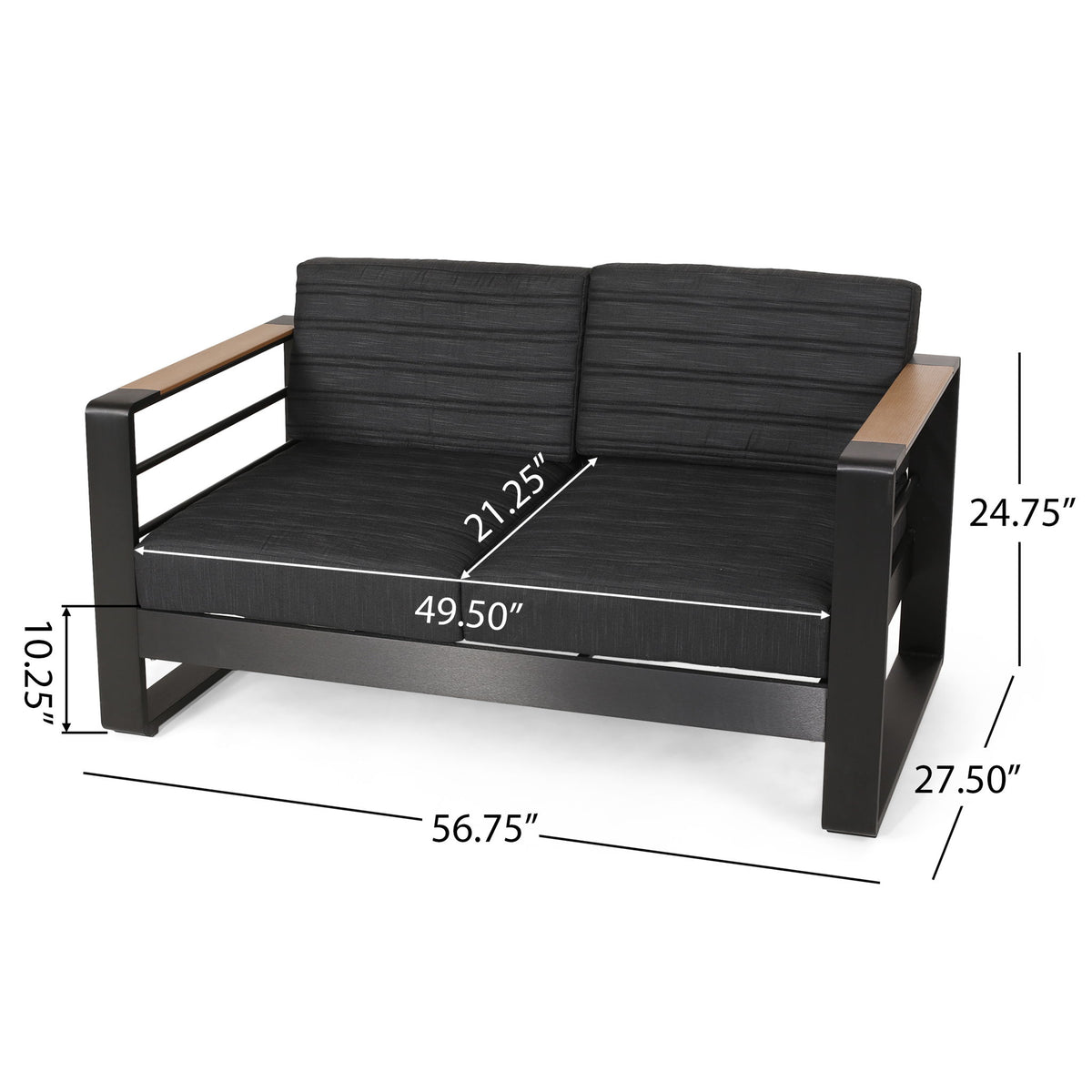 Loveseat With Slat Paneling And Aluminum Frame - Black