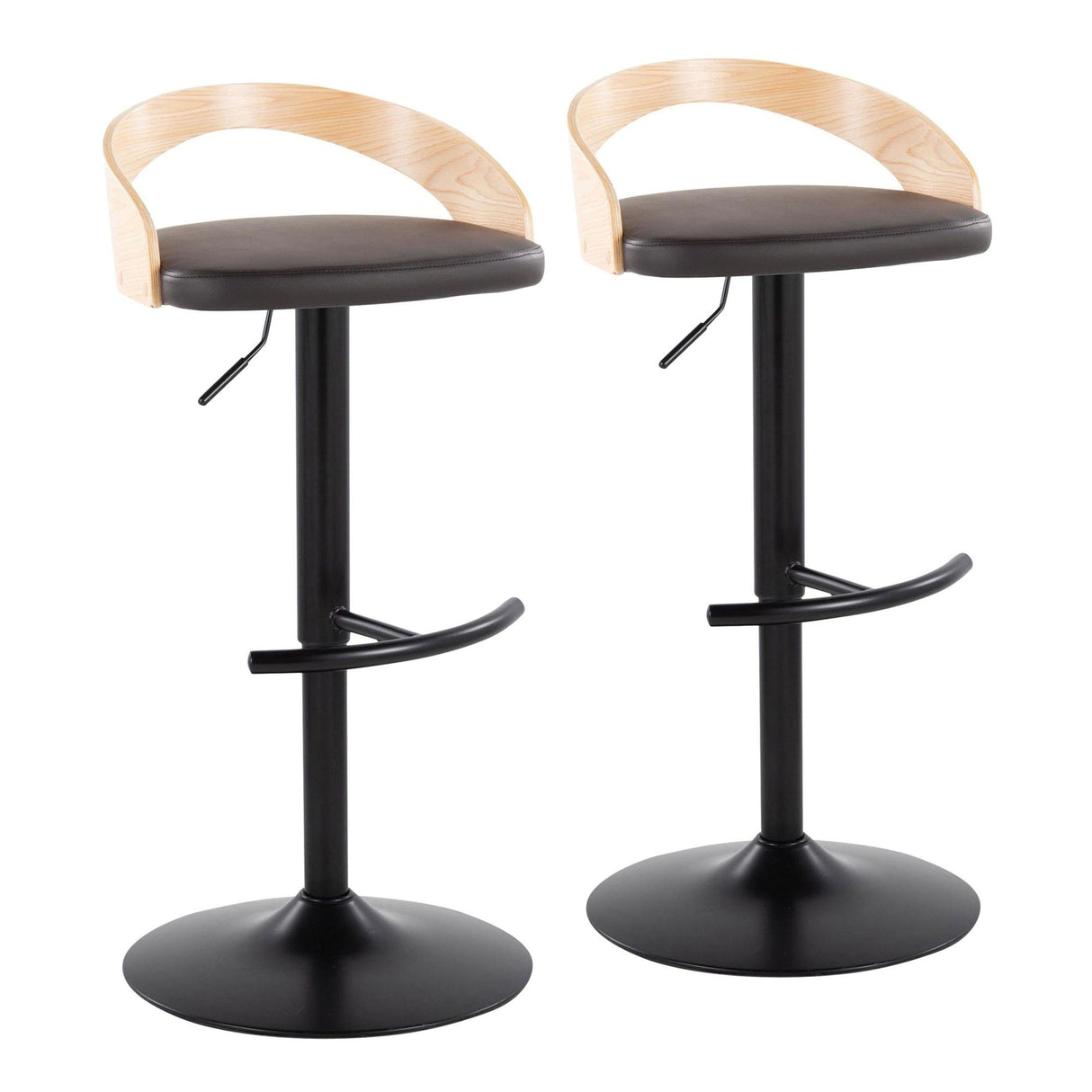 Grotto - Adjustable Barstool - Black Metal, Natural Wood