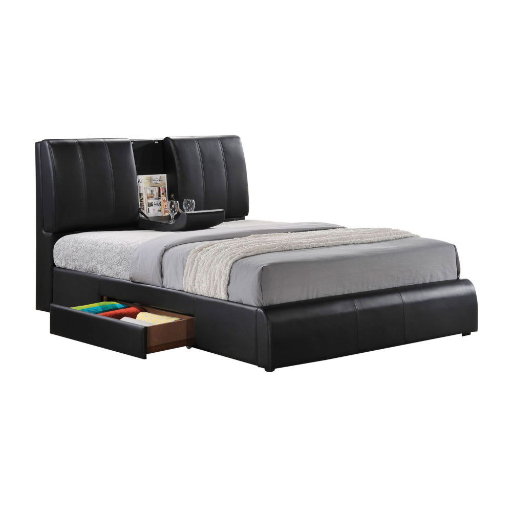 Kofi - Eastern King Bed With Storage - Black Synthetic Leather