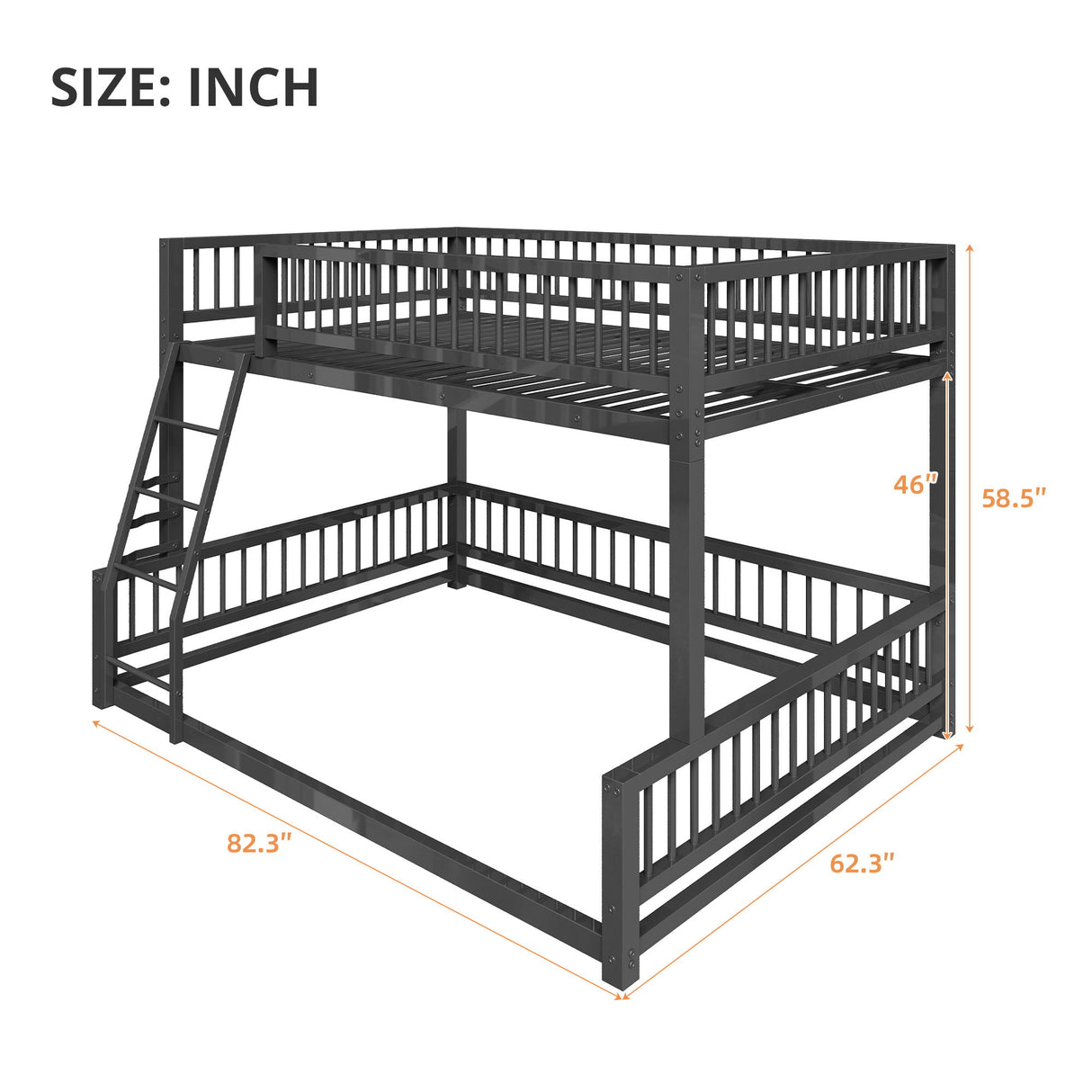 Bunk Bed Frame With Ladder And Safety Guardrails