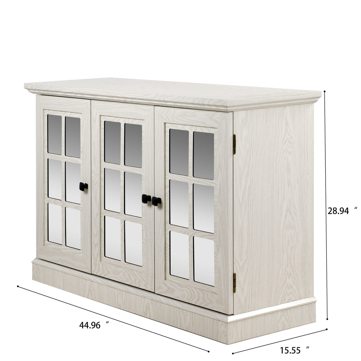 Storage Cabinet With 3 Mirrored Acrylic Doors, Adjustable Shelves