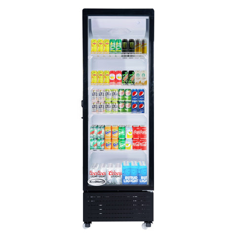 23 in. One Glass Door Commercial Display Merchandiser Refrigerator Cooler in Black, ETL Listed, 10 cu. ft. (KM-MDR-1GD-10C)