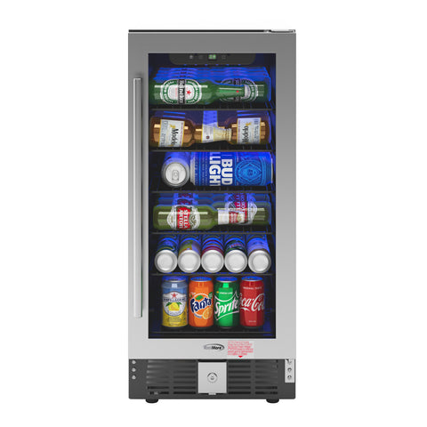 15 in. Small Stainless Steel, Glass-Door Built-In Refrigerator and Beverage Cooler, 3 cu. ft. - KM-BIR3C-GD.