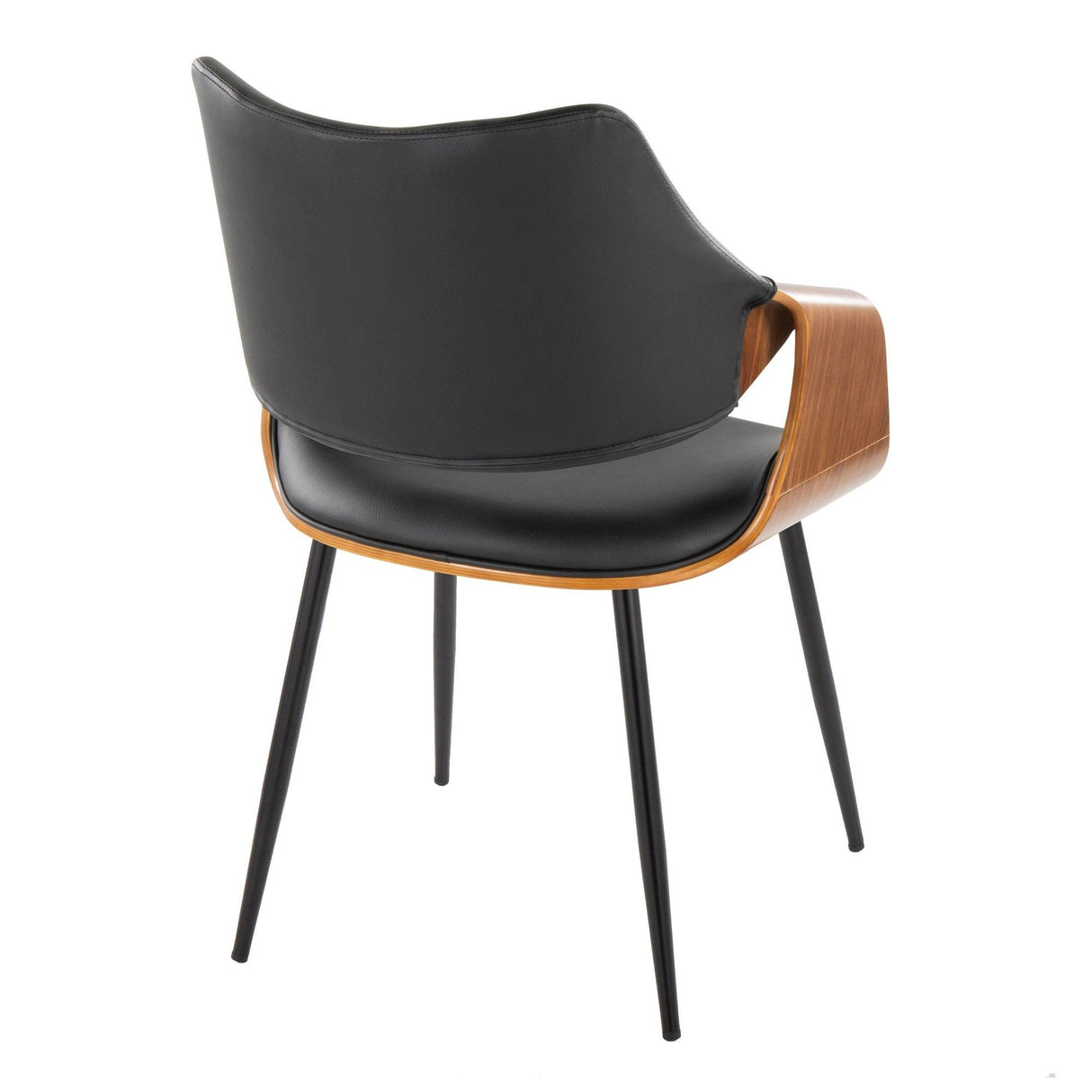 Curvo - High Back Chair (Set of 2) - Black Metal, Walnut Wood, Black Faux Leather