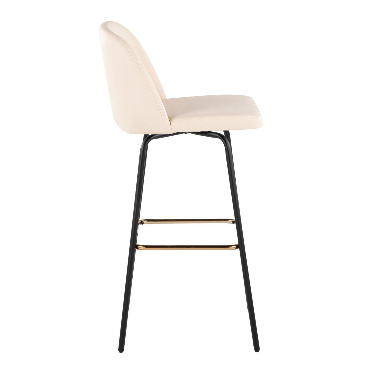 Toriano - Fixed-Height Barstool (Set of 2) - Black Metal, Cream Faux Leather, Gold Metal