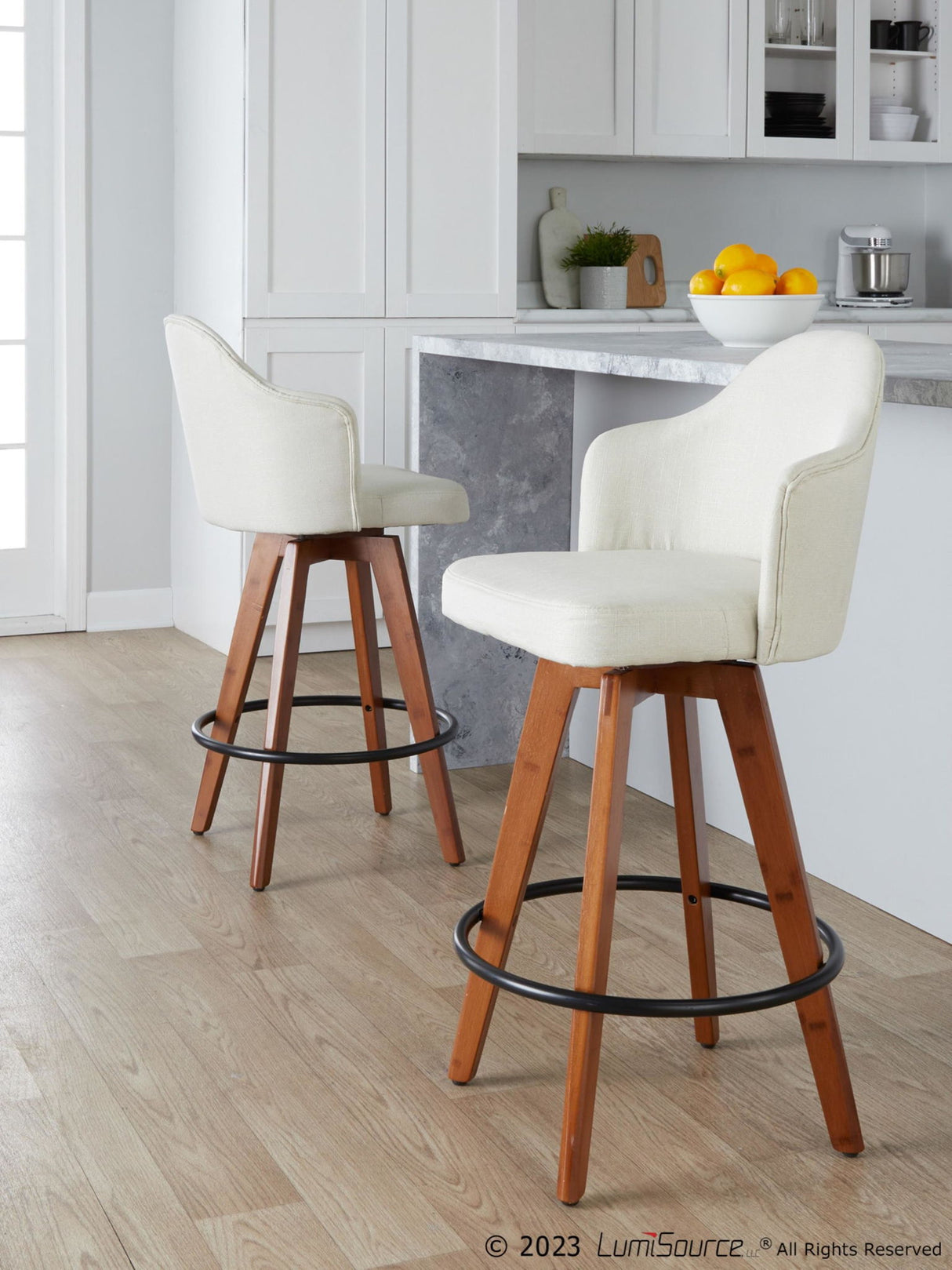Ahoy - Contemporary Fixed-Height Counter Stool With Walnut Bamboo Frame (Set of 2)