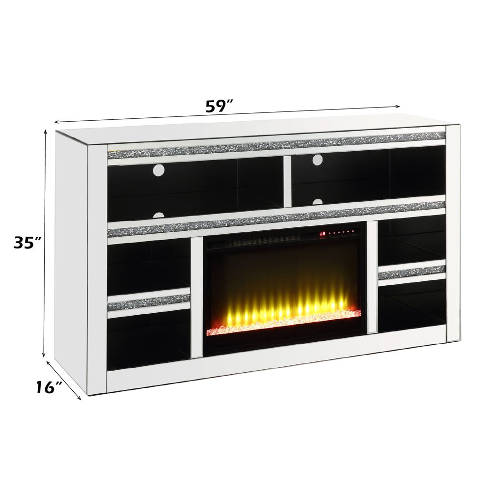Noralie - 35" TV Stand With Fireplace - Mirrored & Faux Diamonds