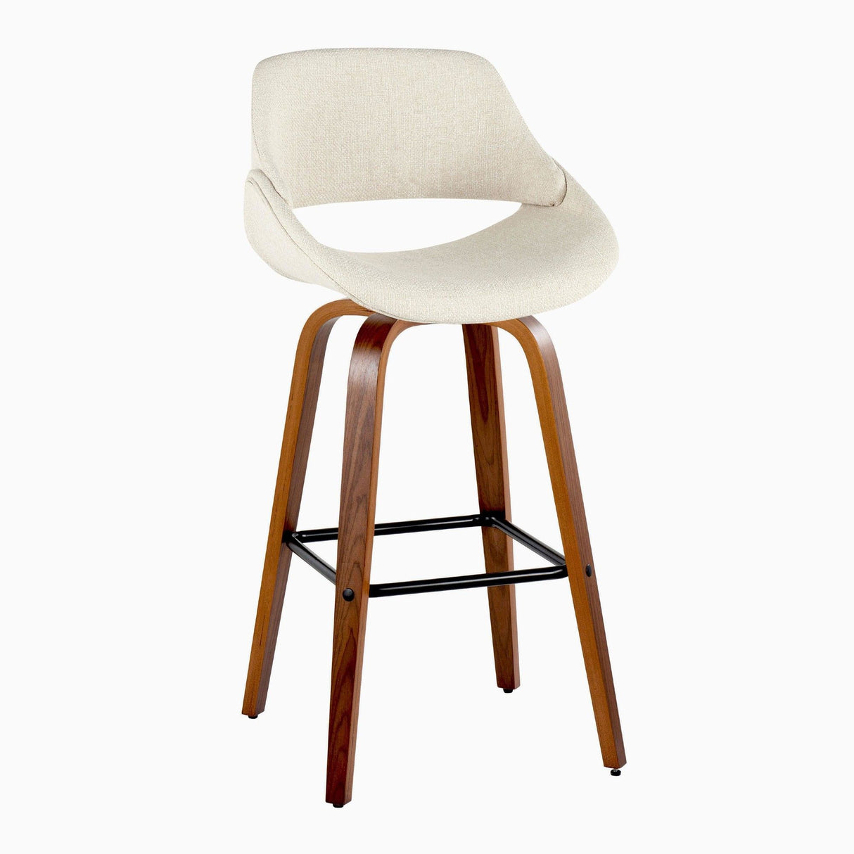 Fabrizzi - 30" Fixed-Height Barstool With Swivel And Square Black Metal Footrest (Set of 2) - Walnut Wood