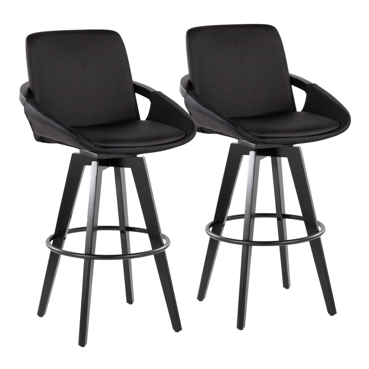 Cosmo - Fixed-Height Barstool (Set of 2) - Black Wood Base, Black Footrest