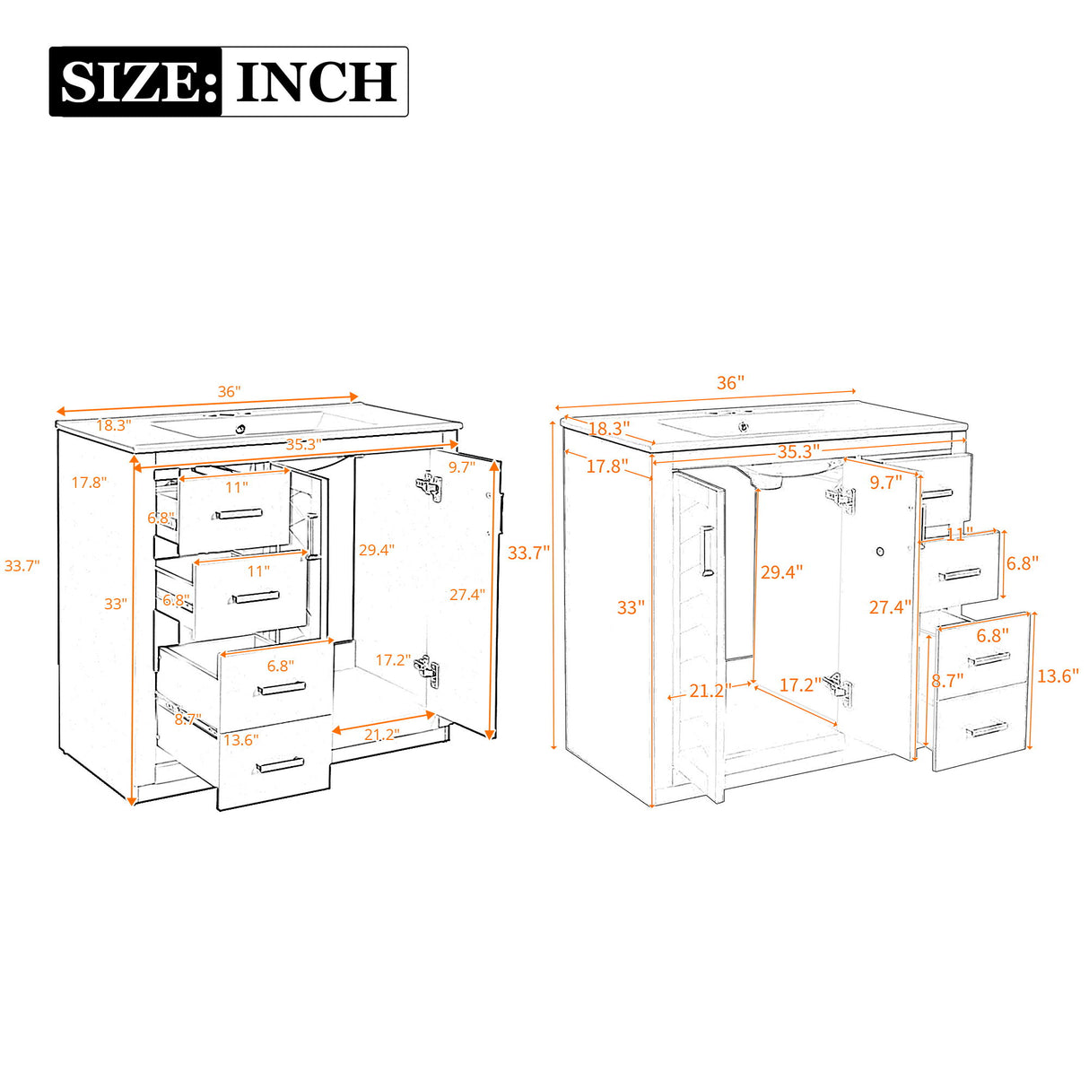 Modern Bathroom Vanity With Ceramic Sink, Freestanding Set With Drawers And Soft-Closing Doors