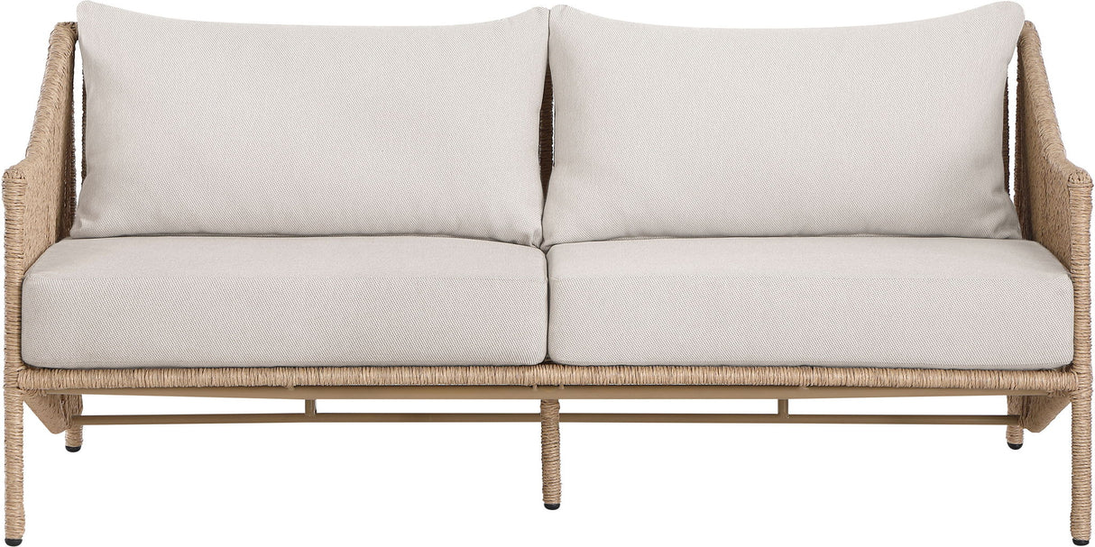 Coastline - Olefin Water Resistant Fabric And Wicker Outdoor Patio Loveseat - Beige