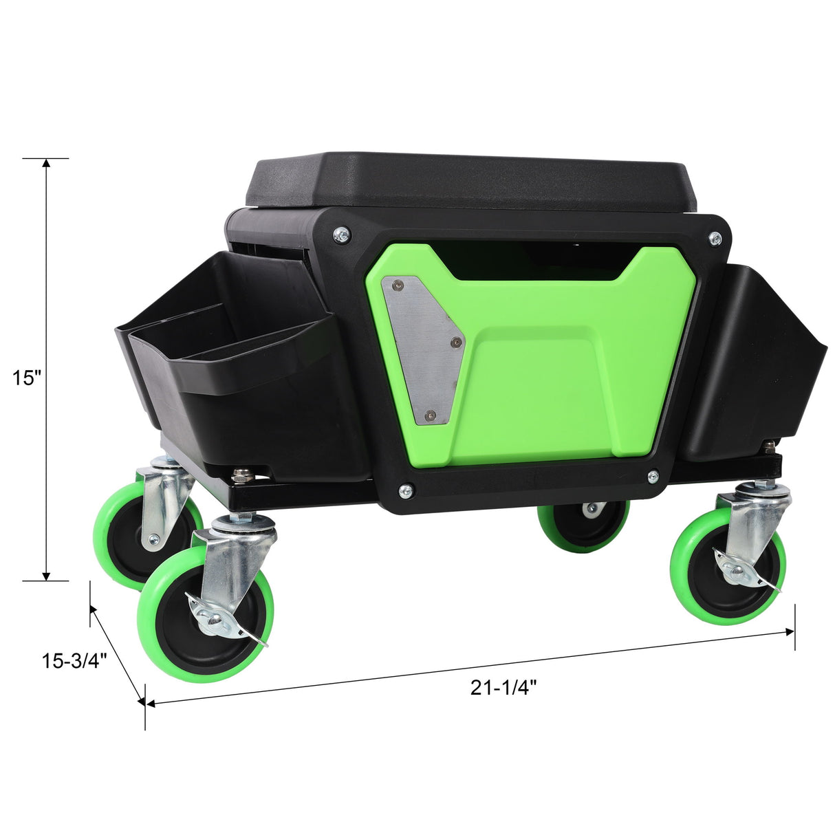 Heavy Duty Mechanic Stool With Wheels And Soft Rubber Cushion And 330Lbs Capacity - Green