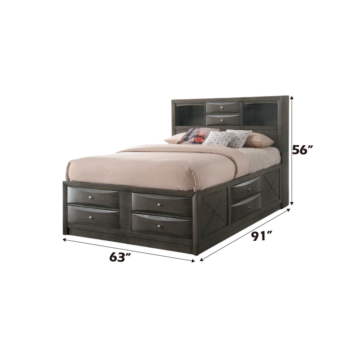 Ireland - Queen Bed With Storage - Gray