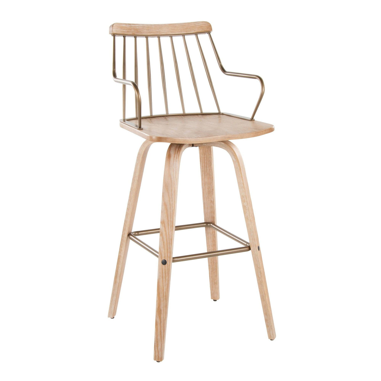 Preston - Fixed-Height Barstool - Whitewashed Wood, Antique Copper Metal