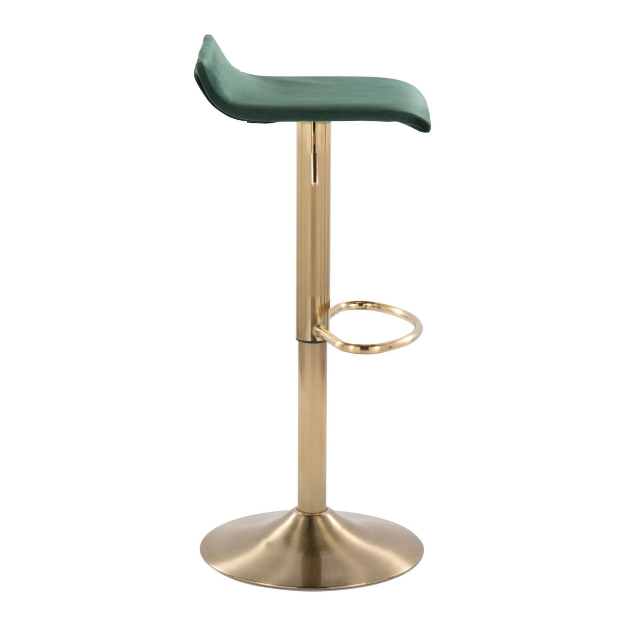 Ale - Contemporary/Glam Adjustable Height Swivel Barstool (Set of 2) - Gold Brushed Metal And Green Velvet With Oval Footrest
