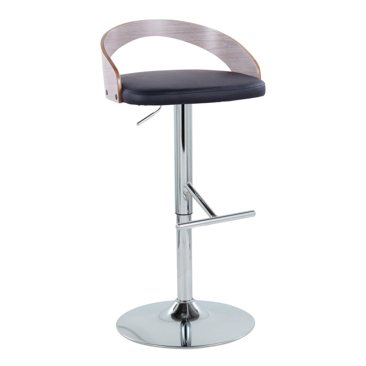 Grotto - Adjustable Barstool (Set of 2) - Black Faux Leather And Light Gray Wood