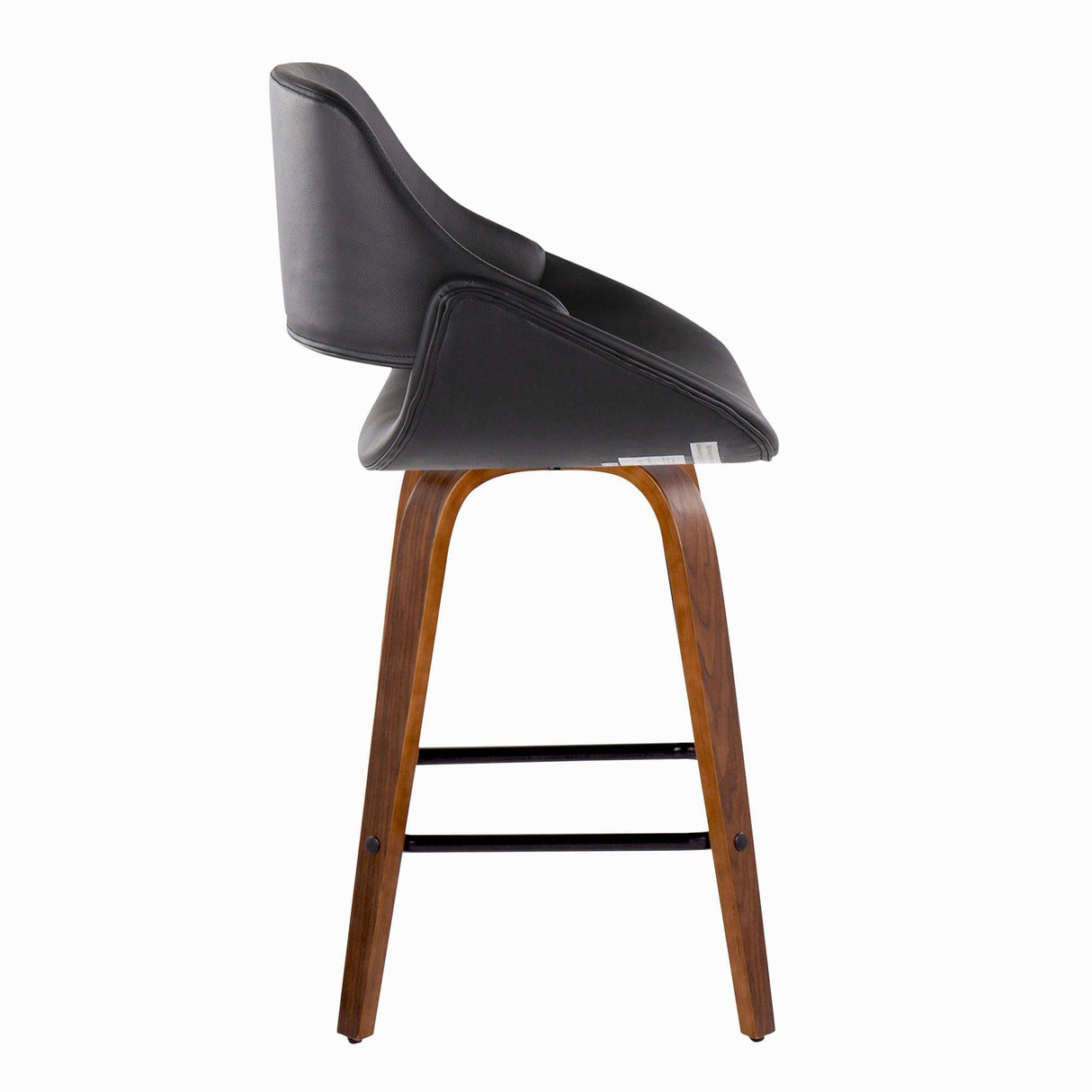Fabrizzi - Fixed-Height Counter Stool With Square Black Footrest (Set of 2) - Walnut Wood And Black Faux Leather