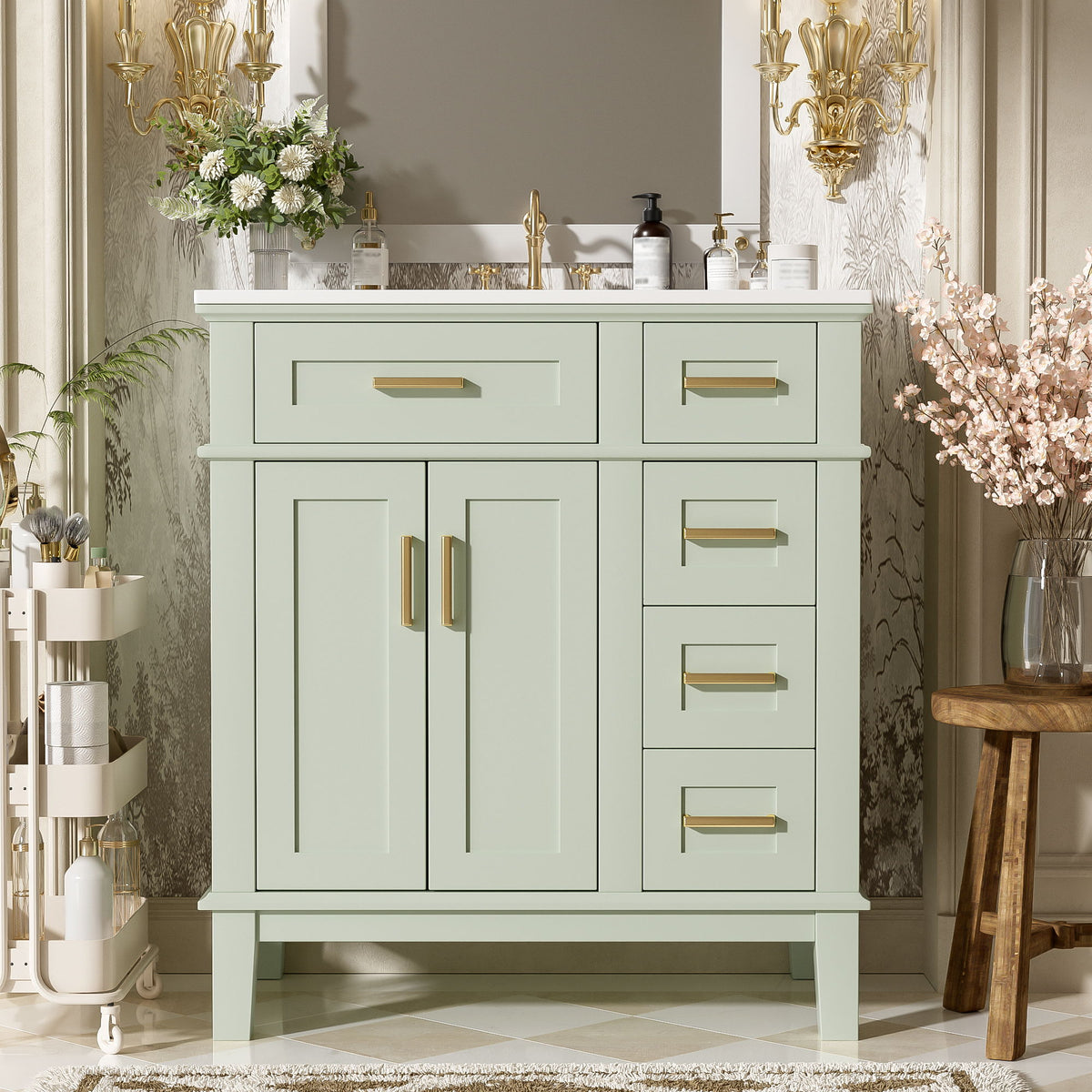 Modern Bathroom Vanity With Ceramic Sink, Soft Close Storage Cabinet