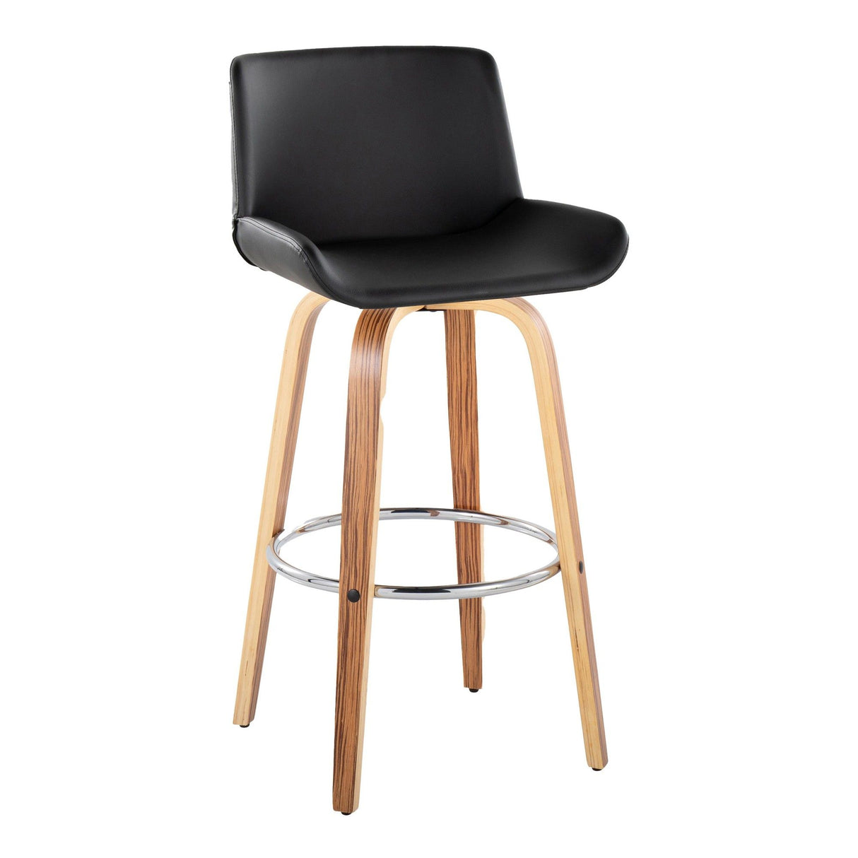 Santi - 30" Fixed-Height Barstool With Swivel And Round Chrome Metal Footrest (Set of 2) - Zebra Wood