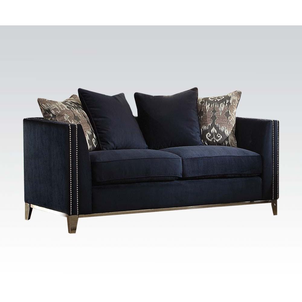 Phaedra - Loveseat With 4 Pillows - Blue Fabric
