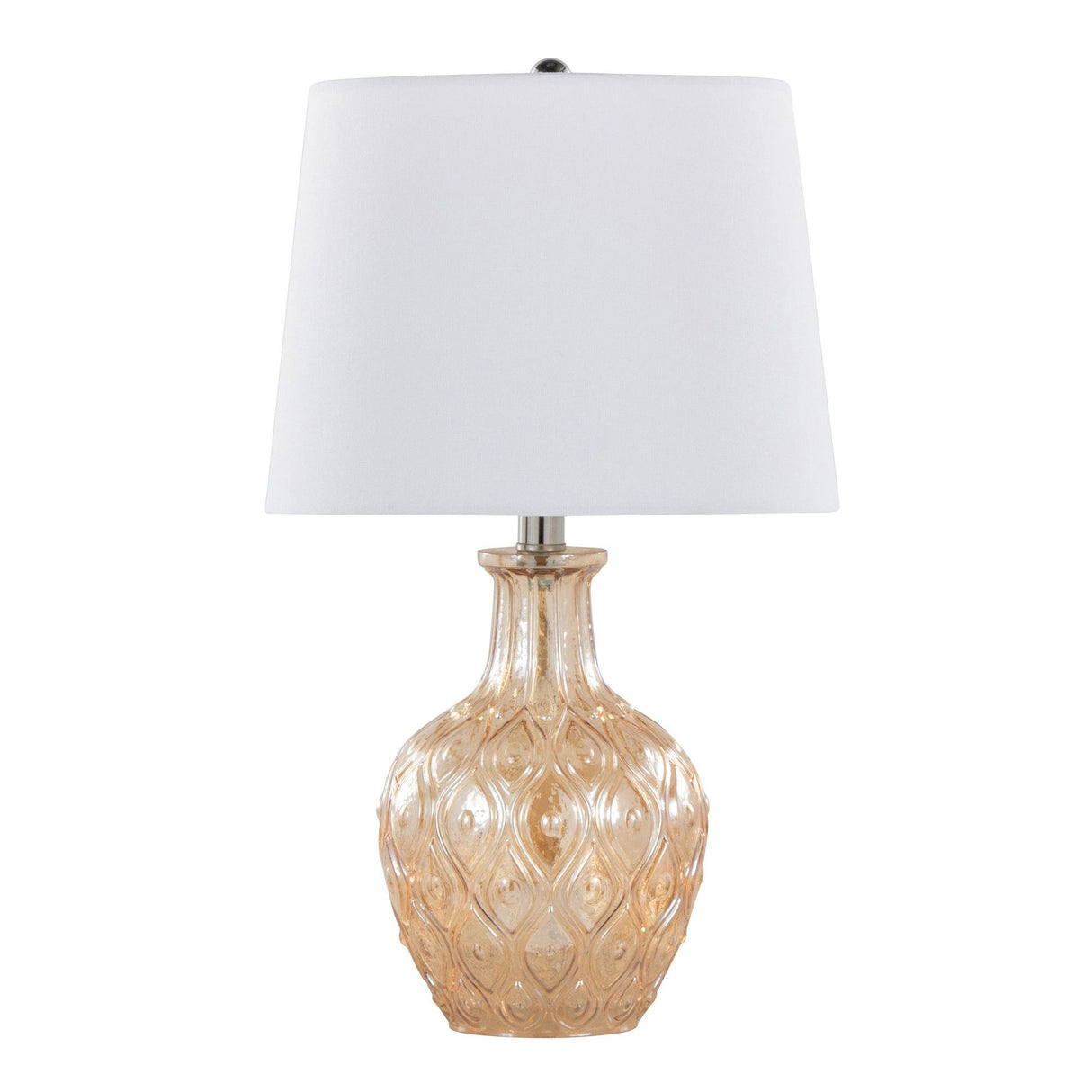 Gloria - Round Contemporary Glass Accent Lamp (Set of 2) - Clear Champagne Lustre Glass, Chrome Metal And White Linen Shade From Grandview Gallery